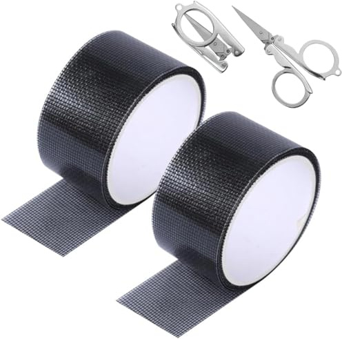 Ayicheyl Fliegengitter Reparatur Set 2 Rollen, Insektenschutz Fenster Klebeband 5cmx2m mit Falzschere, Fliegengitter Flicken Selbstklebend Fenster Türen Balkone Insect Net Patch (Schwarz)