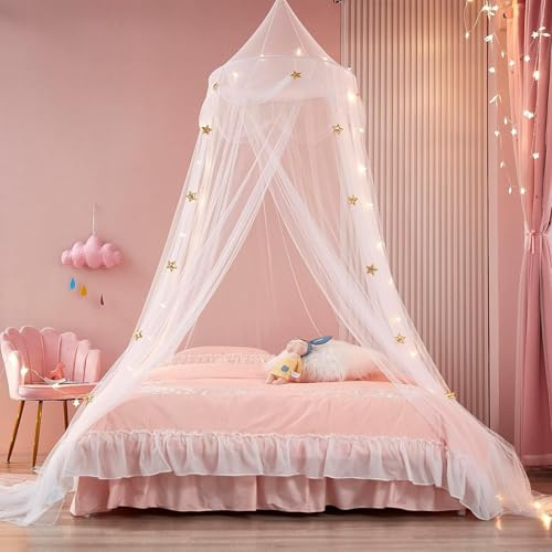 Weißes Prinzessinnen-Baldachin für Bett, Betthimmel für Mädchen, Moskitonetz, Spieltenf für Kinder, extra großes Kuppel-Moskitonetz, hängende Bettnetzabdeckung für Mädchenzimmer-Dekor