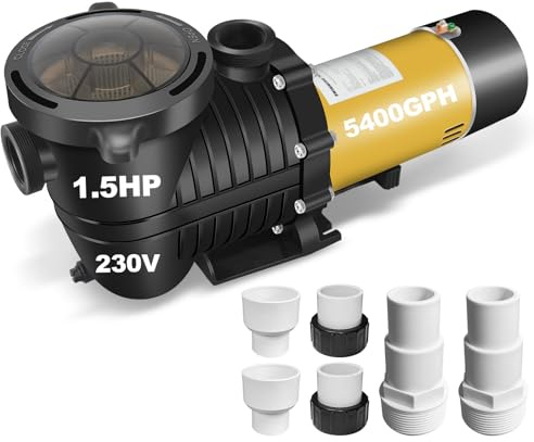 Energiesparende Poolpumpe mit 230 VAC, 1,5 PS, für Einlass- und Einlass-Bodenpools, 5400 GPH selbstansaugender Poolmotor mit 3,2 cm Adaptern und