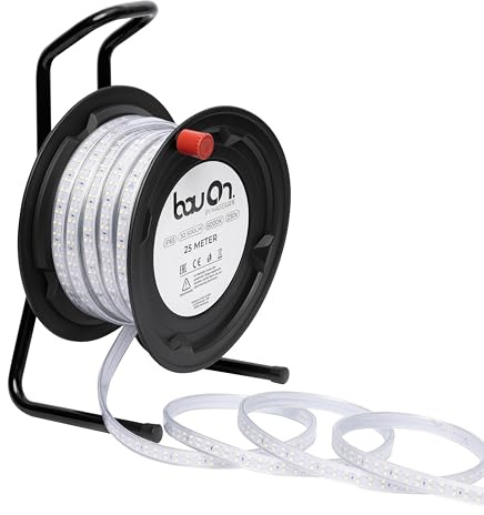 BauOn 25Meter Baustellenbeleuchtung, LED Trommel, 6000k, 32500lm, IP65, 230V, LED Lichtschlauch auf Trommel, robuste Arbeitsleuchte für Baustelle & Werkstatt