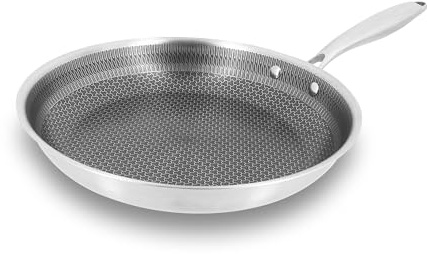 MENASTYL - Poêle inox 28 cm Trinox antiadhésive tous feux dont induction - Revêtement céramique sans PFAS - Structure triply professionnelle - Poignée rivetée - Lave-vaisselle - 6021062