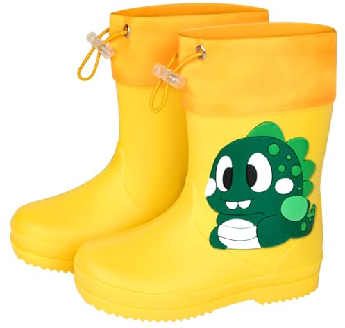 Aomig Bottes de Pluie pour Enfant Garçon et Fille, Botte Caoutchouc Léger Antidérapant avec Cordon de Serrage Pluie, Chaussures de Impermeable