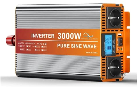 Onduleur Transformateur Onduleur Sinusoïdal Pur 3000 W 12 V 220 V 230 V Convertisseur avec Télécommande Double Prise Secteur Et Écran LCD pour Voiture Convertisseur(12V)