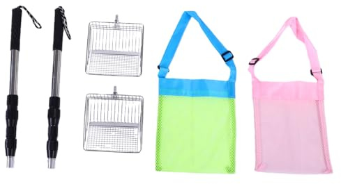 Sunydog Kit Raccogli Conchiglie con Setaccio per Sabbia in Metallo e Borsa in Rete Espandibile per Divertimento Spiaggia, Ideale Le Famiglie (2 Pale+2 Borse Conchiglie)