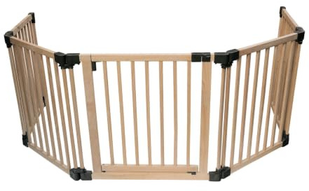 Safetots Barrera de Seguridad de Madera Multiusos con Paneles Modulares, Hasta 336cm, Madera Natural, 76cm de Altura, Divisor de Habitación con Puerta para Bebés y Niños Pequeños, Instalación Fácil