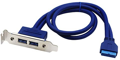 zdyCGTime USB 3.0 A 19 Pin Dual Hembra PCI Soporte Tipo de Montaje a 19pin Hembra Placa Base Cable Puerto Placa Base Expansión a Carcasa de Computadora (Azul 0.5M Iron Plate)
