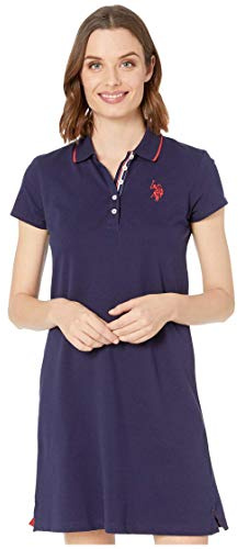 U.S. Polo Assn. (3008 Solid Polo Dress - Banded Cuffs - Short Sleeves - Straight Hemline - Side Vents Evening Blue SM One Size