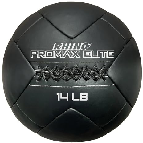 Champion Sports PRX14 Rhino Promax Elite Slam Balls, 14 lb, Soft Shell with Non-Slip Grip, Medicine Wall Exercise Ball for Weightlifting, Plyometrics, Cross Training, & Home Gym Fitness, Black
