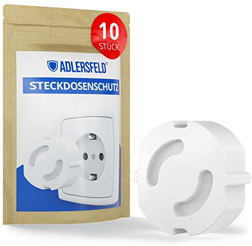 Adlersfeld® Steckdosen Kindersicherung (10 Stück) - Kindersicherung Steckdose zum Schutz vor Stromschlägen - Einfache Installation ohne Kleben - Steckdosenschutz Weiß - Sicherheit für Baby & Kinder