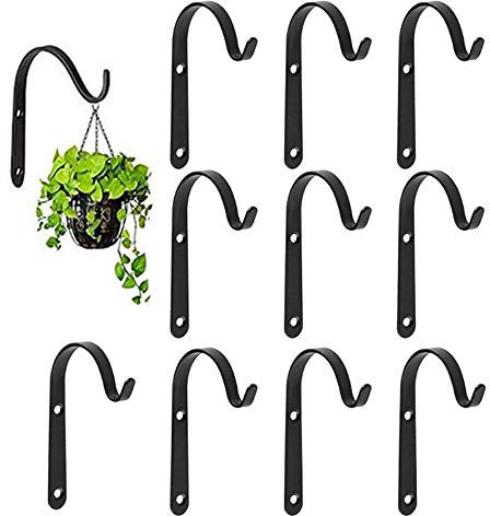 Set of 10 Small Hanging Basket Bracket Hooks Iron Wall Hanging Hooks Curved Up Plant Hook for Hang Bird Feeders, Lanterns (2.8 * 1.6inches)
