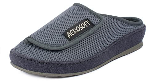 Aerosoft Pantolette mit Klettverschluss, Gesundheitsschuh für Damen und Herren, ideal als Reha-Schuh, Verbandsschuh, Hausschuh, druckentlastend (Grau, numeric_38)