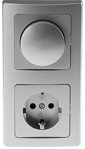 Delphi Steckdose mit LED Dimmer für dimmbare LED-Leuchtmittel, 2-fach Rahmen Grau Silber