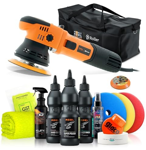 Shiny Freaks Poliermaschinen Set: ADBL D09125 Exzenter Poliermaschine + ADBL Politur Set + Royal Pads Premium Polierpads + Dr. Wack Versiegelung für Lack- & Scheiben + Zubehör | 12-teilig