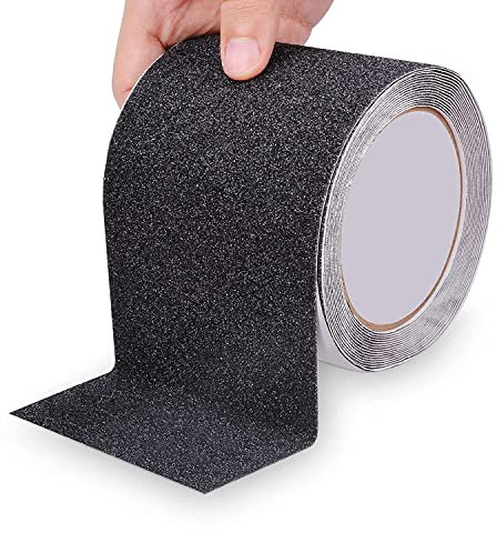 OQingluan Cinta Antideslizante Escaleras, 10cm*5m, Cinta Antideslizante Seguridad, Cinta Adhesiva Antideslizante Para Interiores y Exteriores, Excelente Tracción, Impermeable, Negro