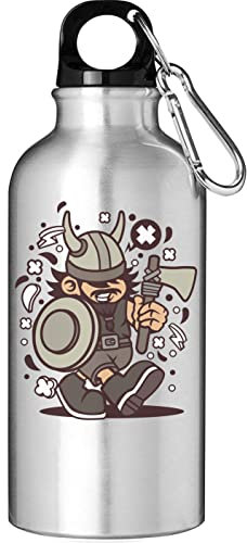 Viking Kid Nordic Warrior Axe and Shield Art Touristische Wasserflasche Silber 400ml