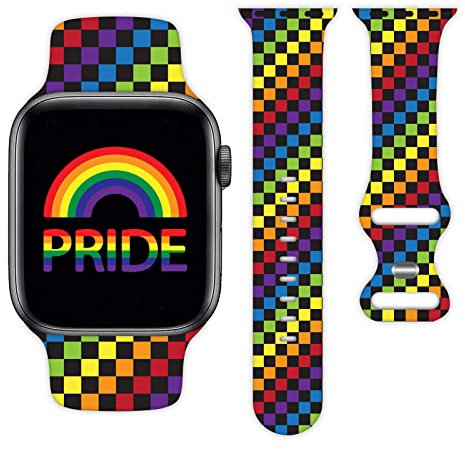 Correa de reloj compatible con Apple Watch de 38 mm, 40 mm, 41 mm, 42 mm, 44 mm, 45 mm, para mujeres y hombres, correa deportiva de silicona para iWatch Series 7, 6, 5, 4, 3, 2, 1 (Lgbt Rainbow