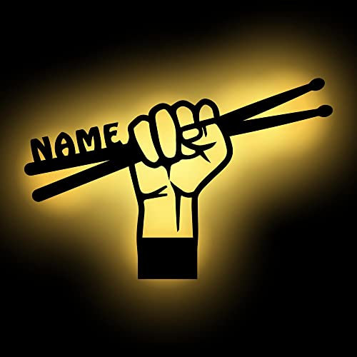 Led Drum Sticks Drums Schlagzeug mit Name, Geschenke für Schlagzeuger und Musiker, als Deko-Lampe Zimmer oder Musikschule