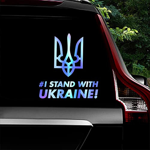 2 Stück Tryzub Ukrainisches Dreizack-Aufkleber, I Stand with Ukraine, reflektierende Auto-Aufkleber ukrainische Dekorationen für Autos Kofferraum, Stoßstangen, Wände, Fenster (holografisches Blau)