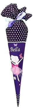 Glückspilz Schultüte mit Namen personalisiert, Ballerina-Lila, Zuckertüte aus Stoff genäht, mit Kissen + Rohling,