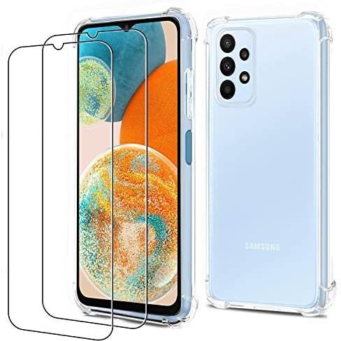 Coque pour Samsung A23 5G,Coque Galaxy A23 5G avec 2 Pièces Protection Écran en Verre Trempé, Transparent Étui de Protection en Silicone Antichoc, Mince Souple TPU Housse-6.6 Pouces- Transparente