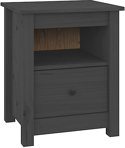vidaXL Nachttisch 1 Schublade 1 Fach Nachtschrank Nachtkonsole Nachtkommode Schlafzimmer Schrank Kommode Grau 40x35x49cm Massivholz Kiefer