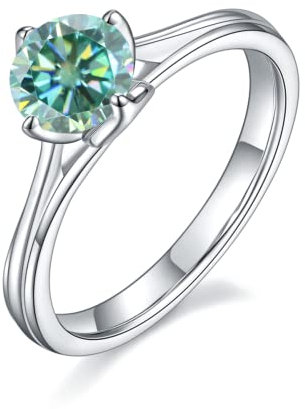 Gem's Beauty Bride Jewelry Grün 6,5 mm Moissanite Diamantringe 18 Karat Weißgold plattiert 925 Sterling Silber Ring 1,0 Karat Moissanite Verlobungsringe für Frauen Hochzeit (Größe 5)