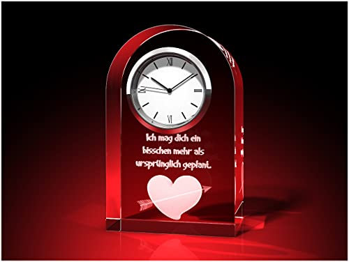 GLASFOTO.COM Ich mag Dich Herz in 3D als Uhr, Glas rund – Kristallglas mit Innengravur als Geschenk 60 x 95 x 40 in Premiumqualität