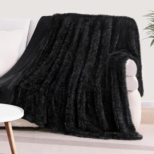 KANKAEU Kuscheldecke Flauschig 130×160 cm, Super Weich & Warme Decke, Schwarz Glänzend Kuscheldecke, Hochwertige Wohndecke, Fleecedecke, Sofadecke, Tagesdecken, Couchdecke