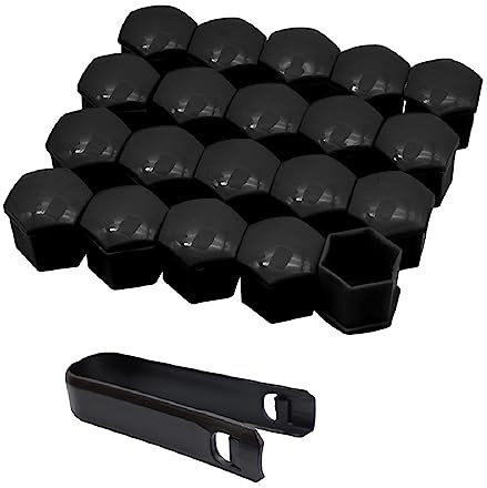 20 Pezzi Copri Bulloni Ruota Ø 17 mm Universali, Tappi a Vite Ruota Set, Copridadi Ruota per Auto, Copridadi per Ruote, Tappi Copri Dado in Plastica, Con Estrattore, Per Tutte Marche di Auto (Nero)