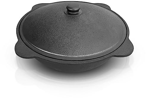 Cast Iron Kazan 22 L with Cast Aluminium Lid for Plov Uzbek Flat Base Cooking Pot Wok Plov Kazan Fire Oven