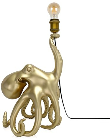 ADM - 'Krake' - Tischlampe mit Skulptur Pop Art aus Harz Metalleffekt - Gold - H53 cm