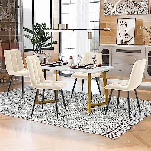 Esstisch mit 4 Stühlen Set Rechteckiger Esstisch Marmor Moderner Küchentisch Set Esszimmerstuhl Samt Küchenstuhl 117 * 68cm, Beige