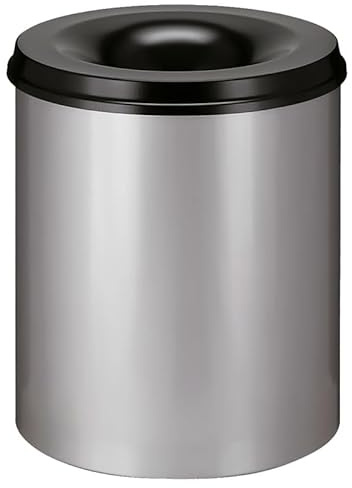 PROREGAL Selbstlöschender Papierkorb & Abfallsammler aus Metall | 80 Liter, HxØ 54x47cm | Alu-Grau, Kopfteil Schwarz