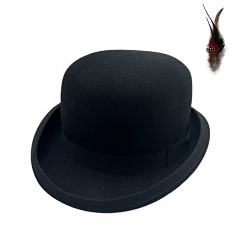 Bowler Hut Herren Damen Melone Bowler Filzhut aus 100% Wolle Schwarz Derby Wollfilzhut Herbst Winter für Fasching Halloween Karneval Partyhut
