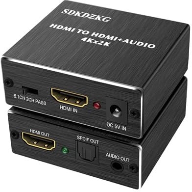 SDKDZKG Convertitore HDMI a Audio e Ottico TOSLINK SPDIF, Estrattore Splitter Con Adattatore Stereo 3,5 mm, 4K x 2K, Nero SDK-A78