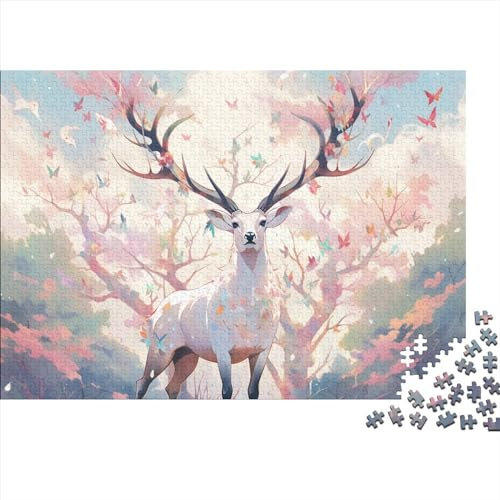 Hölzern Puzzle - Magischer Hirsch - 1000 Teile Puzzle Für Erwachsene, Holzpuzzle Mit Hirsch Motif