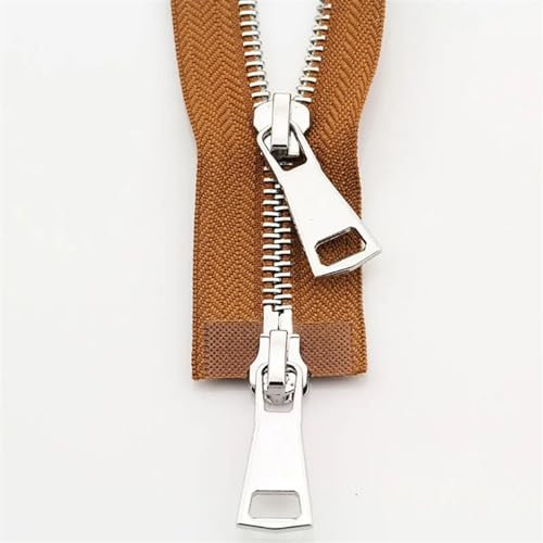 Zip 70/90 cm giacca cerniera in metallo doppio cursore cerniera bidirezionale abbigliamento fai da te indumento cerniera sostituzione forniture fatte a mano (colore: marrone, dimensioni: 70 cm)