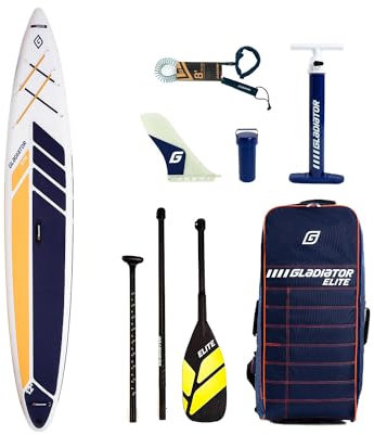 Gladiator Stand Up Paddling Board Set | Elite 2023 | Extrem leicht | Full Carbon Paddel | 1000D PVC | Inkl. Rucksack, Pumpe, Reparaturset | Finne | 26 psi | Bedienungsanleitung