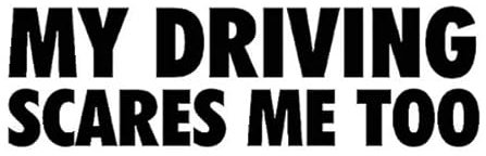 Generic My Driving Scares Me Too - Allwetter-Aufkleber, Vinyl-Aufkleber, Auto, Laptop, LKW, Werkzeugkasten, Fenster, Tumbler, Boot, Anhänger usw (Schwarz, 5x6), AMZUCDDE001