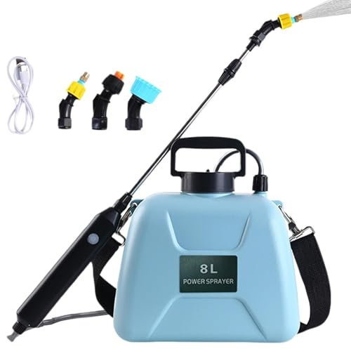 Pulverizador eléctrico de 8 L, con 3 boquillas de niebla, mango recargable por USB y varita retráctil, pulverizador de jardín, pulverizador de malas hierbas y pulverizador de agua con correa ajustable