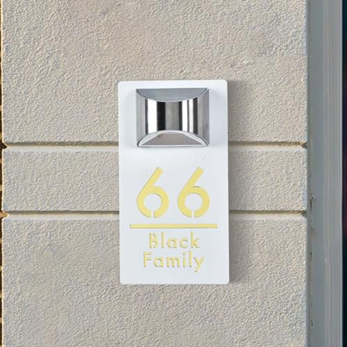 Panneau De Numéro De Maison Solaire 3d Personnalisé,plaque De Maison Adresse Personnalisée Numéro De Maison Et Nom,plaque Numero Maison Exterieur Personnalisé Éclairage (15x29cm,Or blanc)