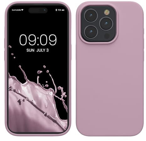 kwmobile Cover per Apple iPhone 15 Pro Custodia - Back Case Antiurto Bordo Rialzato - in Silicone TPU Flessibile - malva pastello