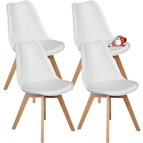 DUMOS Esszimmerstühle 4er Set, Elegant und Schön Modern Stühle Esszimmer, Pu-Leder Gepolstert küchenstühle, Esszimmerstuhl Geeignet für Küche, Wohnzimmer, Schlafzimmer (Weiß)