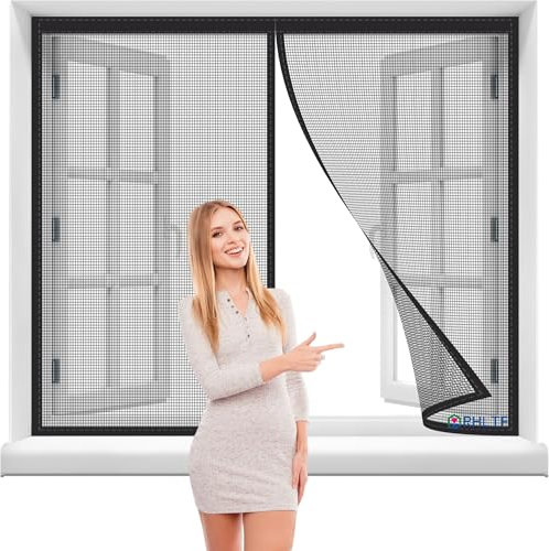 Magnetic Screen Window 170x155cm net Screen Door for Pets and Kids Keep Bugs Out Let Cool Breeze in Retractable Screen Door Bug Screen Easy to Install Heavy Duty Design Black