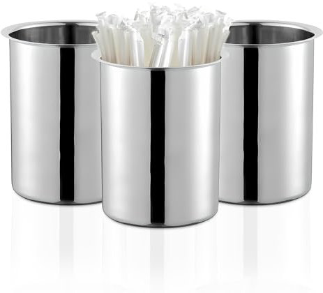 OCS Parts 6.75-Inch Kitchen Utensil Holders | Set of 3 | Stainless Steel Dishwasher Safe Kitchen Countertop Organizers