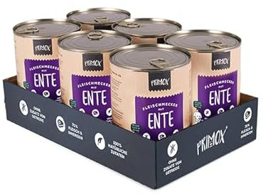 PRIMOX® Fleischmecker Hunde-Nassfutter | Getreidefrei | 70% Fleisch & Innereien | Made in Germany & 100% Natürlich | Omega-3 für Haut & Fell | Gluten- & Laktosefrei (Ente, 6x400 g)