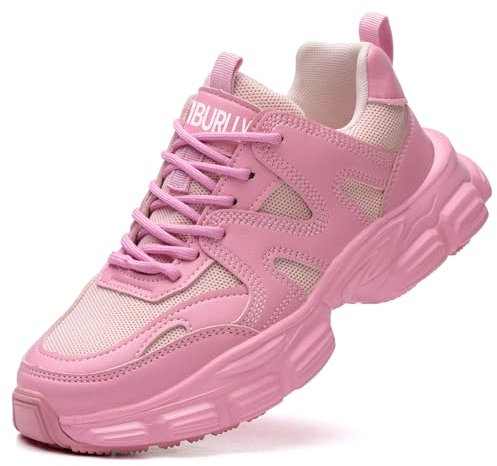 COOU Scarpe antinfortunistiche da donna, con puntale in acciaio, antiscivolo, a prova di foratura, leggere, da lavoro, rosa, 41 1/3 EU