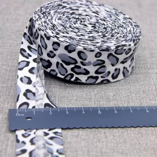 Schrägband Baumwolle 25mm Gefalzt 48 Farben zum nähen Nahtband (leopard weiß, 5 metre)