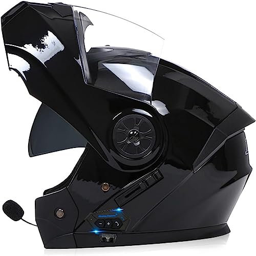 Klapphelm Mit Bluetooth, ECE Zertifiziert Integriert Bluetooth Motorrad Helm Mit Doppelvisier, Mit Eingebautem Mikrofon Für Automatische Reaktion, Für Erwachsene Frauen Männer