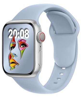 ELETTRONEO SBC1 Bracelet Sport pour Apple Watch Band Ultra 3 2 49mm, Series 11 10 46mm, 9 8 7 45mm 41mm, SE 6 5 4 44mm 40mm, 3 2 1 42mm 38mm Femme Homme Silicone, Bleu ciel